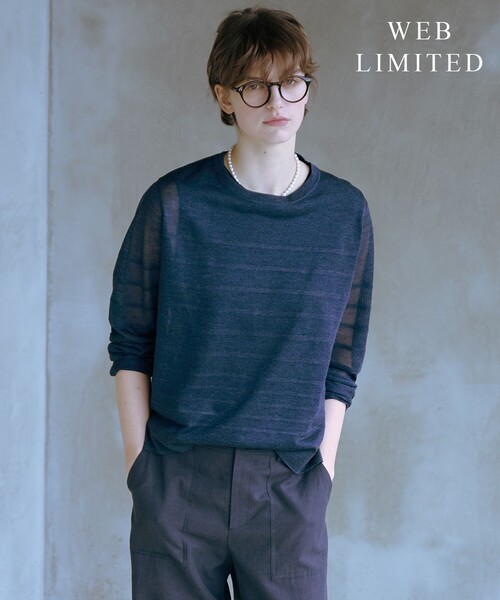 J.PRESS(ジェイプレス)の「【WEB限定・洗える】Vis/Peスパーク シアー ボーダー ニット(ニット/セーター・レディース・ブラウン系1/サックスブルー系1/ブラック系1/ダルブルー系1・MEDIUM/LARGE)」の4枚目の写真