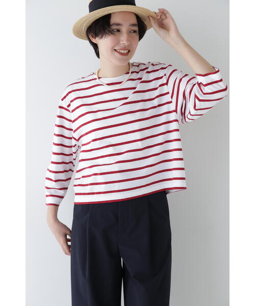 human woman(ヒューマンウーマン)の「◆ハイゲージボーダープルオーバー(Tシャツ/カットソー・レディース・ダークインディゴブルー/レッド系その他4・MEDIUM)」の6枚目の写真