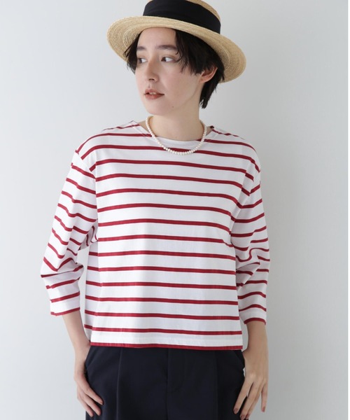 human woman(ヒューマンウーマン)の「◆ハイゲージボーダープルオーバー(Tシャツ/カットソー・レディース・ダークインディゴブルー/レッド系その他4・MEDIUM)」の1枚目の写真