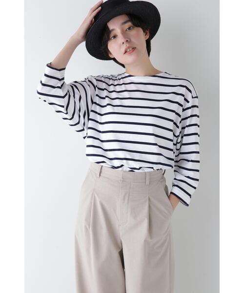 human woman(ヒューマンウーマン)の「◆ハイゲージボーダープルオーバー(Tシャツ/カットソー・レディース・ダークインディゴブルー/レッド系その他4・MEDIUM)」の4枚目の写真