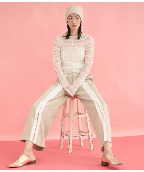 半額 50％OFFの通販 セール】センターライン ホックデザイン パンツ スリット パンツ