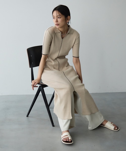 PUERTOプエルト　ワンピース ドットオフプリーツワンピース