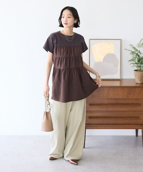 CRAFT STANDARD BOUTIQUE（クラフトスタンダードブティック）の「ラップコクーンパンツ（スラックス・レディース・ベージュ/チャコールグレー・L/M）」の12枚目の写真