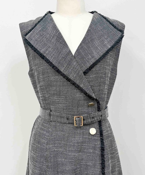 Noela ノースリーブ フリンジサマーツイード ワンピース Noela ワンピース フリンジサマーツイードワンピース : ZOZOTOWN