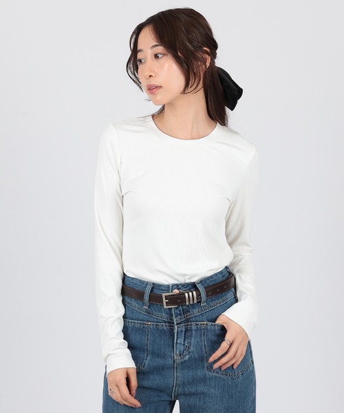SUWDEE(スーディー)の「back open rib pullover(Tシャツ/カットソー・レディース・ホワイト/ブラック・FREE)」の2枚目の写真