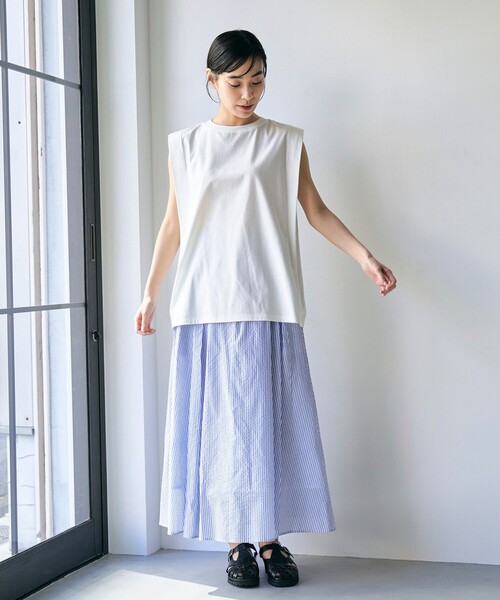 RONEL(ロネル)の「スムース ショルダータック ノースリーブプルオーバー(Tシャツ/カットソー・レディース・モカ/ダークブラウン/ブラック/ホワイト・S/M)」の10枚目の写真
