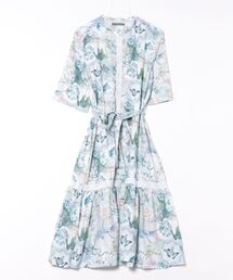 iS ScoLar（イズスカラー）の「551229：花蝶カトラリー×レースプリント前開きワンピース（シャツワンピース）」
