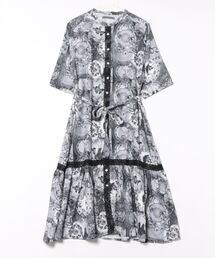 551229：花蝶カトラリー×レースプリント前開きワンピース