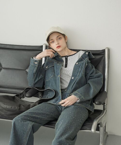 RETRO GIRL（レトロガール）の「BIGデニムJK（デニムジャケット・レディース・ブラック/ブルー系その他/ダークブルー・FREE）」の4枚目の写真