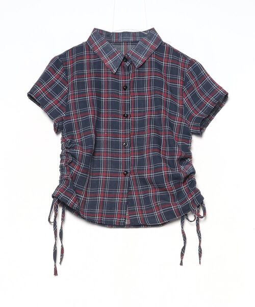 gossip！ロサンゼルス（ゴシップロサンゼルス）の「Y2K  レトロ チェック ストリング  サイドシャーリング 半袖シャツ  ガーリー（Tシャツ/カットソー・レディース・ホワイト/ブラック/ブラック系その他/ブルー/チェック・FREE）」の14枚目の写真