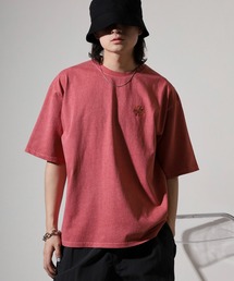ATELANE 古着風 ピグメント加工 ヴィンテージ ワンポイント刺繍 デザイン Tシャツ トラ フラワー