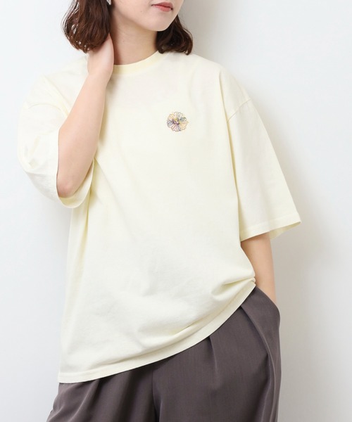 オシャレ古着☆刺繍デザインポリシャツ バイカラー ドレープ感 ワイド＆太アーム オシャレ古着☆刺繍デザインポリシャツ バイカラー ドレープ感