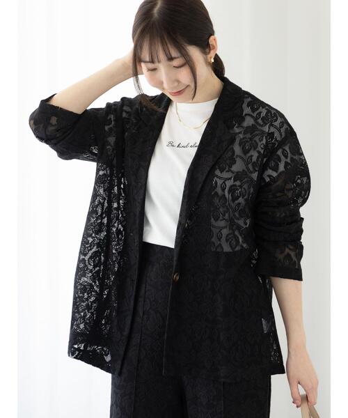 Te chichi TERRASSE(テチチテラス)の「【セットアップ可】レーステーラードジャケット《2025summer catalog item》(ノーカラージャケット・レディース・ブラック/オフホワイト・F)」の2枚目の写真
