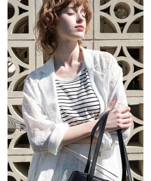 Te chichi TERRASSE(テチチテラス)の「【セットアップ可】レーステーラードジャケット《2025summer catalog item》(ノーカラージャケット・レディース・ブラック/オフホワイト・F)」の3枚目の写真