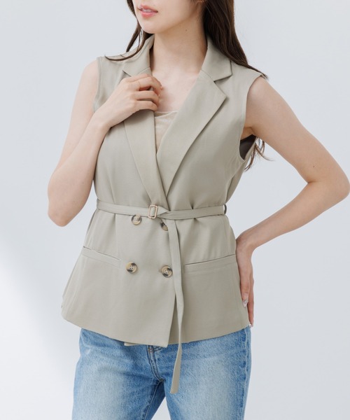 SENEE(セニー)の「double jacket gilet(ダブルジャケットジレ)(ベスト・レディース・ブラック/ベージュ・FREE)」の19枚目の写真