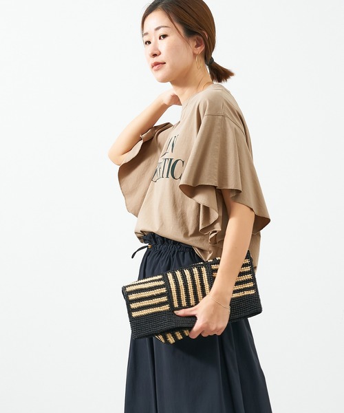 MICA & DEAL フリルスリーブTシャツ ネイビー セール】'VEGANATHLETIC'ロゴフリルスリーブT-shirt（Tシャツ