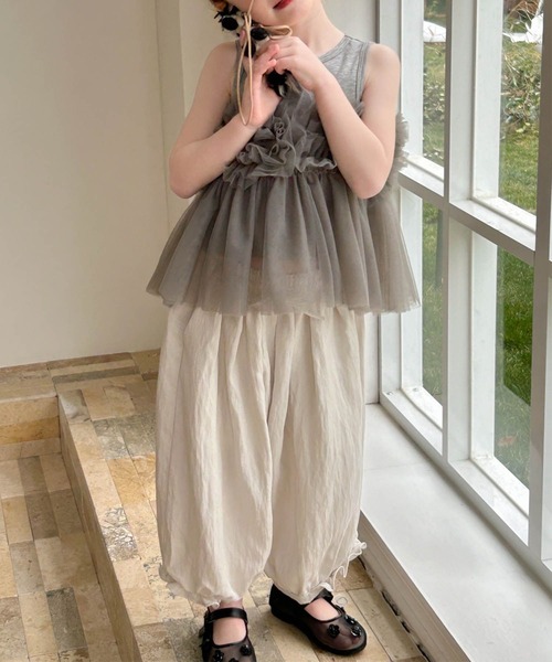 aimoha（アイモハ）の「【aimoha-KIDS-】チュールフリル付きノースリーブカットソー (SS)（Tシャツ/カットソー・キッズ・ピンク/グレー・90/100/110/120/130/140/150）」の3枚目の写真