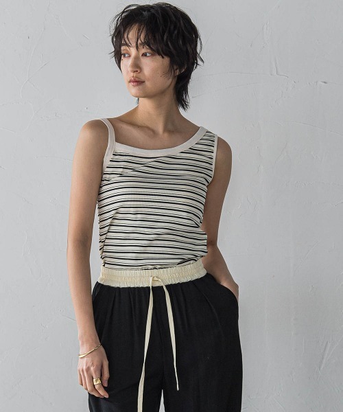 MAYSON GREY(メイソングレイ)の「ランダムボーダーアシンメトリーリブタンクトップ≪洗濯機で洗える≫(タンクトップ・レディース・ブラック系その他/アイボリー/ブラウン系その他・M)」の2枚目の写真