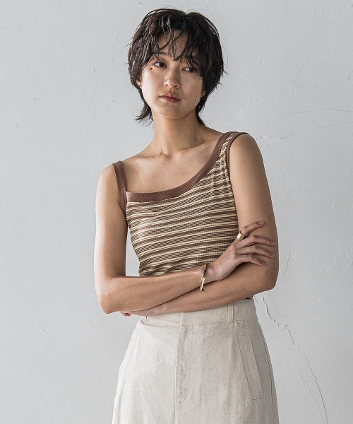 MAYSON GREY(メイソングレイ)の「ランダムボーダーアシンメトリーリブタンクトップ≪洗濯機で洗える≫(タンクトップ・レディース・ブラック系その他/アイボリー/ブラウン系その他・M)」の12枚目の写真