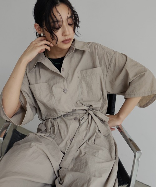 セール】ハーフスリーブジャンプスーツ（つなぎ/オールインワン