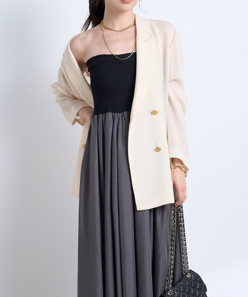 【着用1回♡美品】ダブスタ♡ソブ　可愛いコルセット風♡ベアトップワンピース♡ 美シルエット】ベアトップギャザーワンピース（ワンピース）｜La