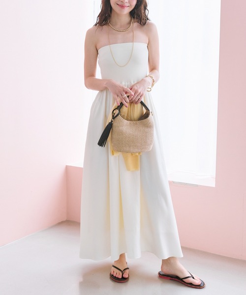 【着用1回♡美品】ダブスタ♡ソブ　可愛いコルセット風♡ベアトップワンピース♡ 美シルエット】ベアトップギャザーワンピース（ワンピース）｜La