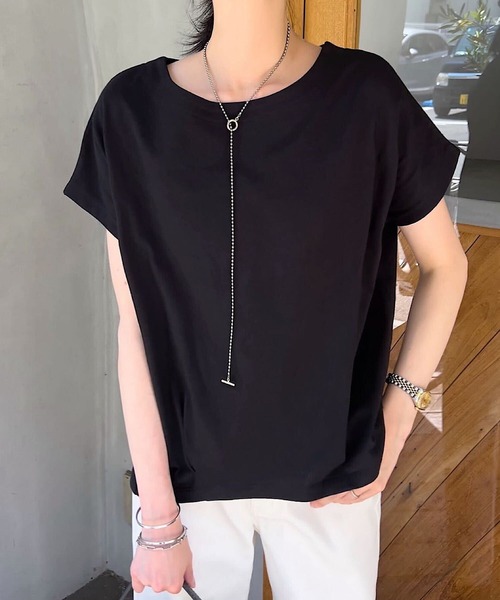 KOBE LETTUCE(コウベレタス)の「ボートネック半袖コットンTシャツ(Tシャツ/カットソー・レディース・オフホワイト/アイボリー系/ホワイト×ブラック/グレイッシュベージュ/ブラック・L/LL/M)」の12枚目の写真