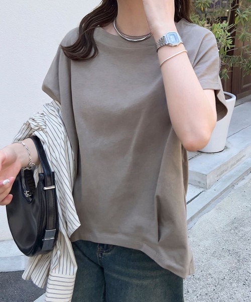 KOBE LETTUCE(コウベレタス)の「ボートネック半袖コットンTシャツ(Tシャツ/カットソー・レディース・オフホワイト/アイボリー系/ホワイト×ブラック/グレイッシュベージュ/ブラック・L/LL/M)」の14枚目の写真