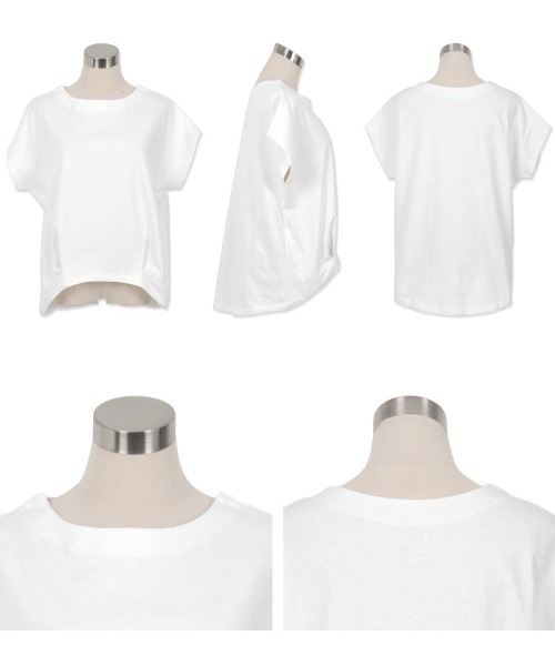KOBE LETTUCE(コウベレタス)の「ボートネック半袖コットンTシャツ(Tシャツ/カットソー・レディース・オフホワイト/アイボリー系/ホワイト×ブラック/グレイッシュベージュ/ブラック・L/LL/M)」の19枚目の写真