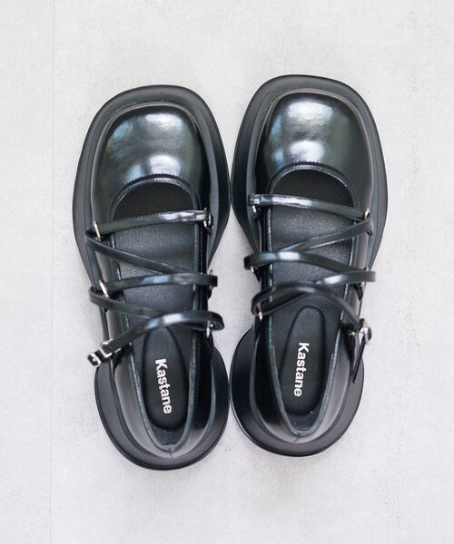 Kastane（カスタネ）の「【PUレザー&サテン】厚底バレエシューズ（バレエシューズ・レディース・ブラック/ブラック系その他・39/38/37）」の4枚目の写真