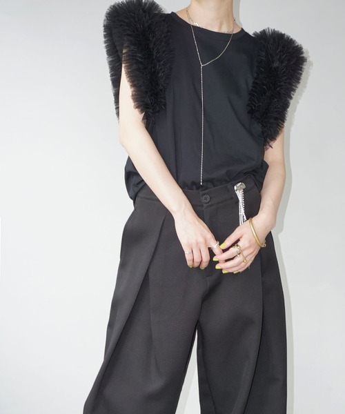 chuclla（チュクラ）の「ボリュームショルダー ノースリーブトップ chw25s076（Tシャツ/カットソー・レディース・ホワイト/ブラック・FREE）」の9枚目の写真