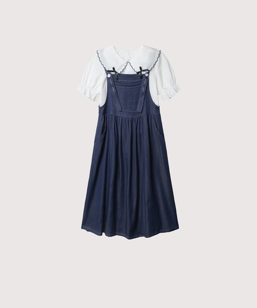 Bow Shirt Denim One Piece Set Up