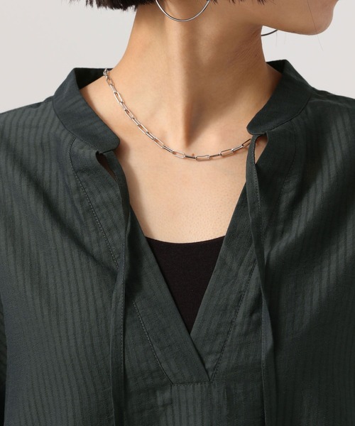 BAYFLOW（ベイフロー）の「[軽くて柔らかい]ボリュームスリーブシアーチュニック（チュニック・レディース・ブルー/ホワイト/チャコール・FREE）」の8枚目の写真