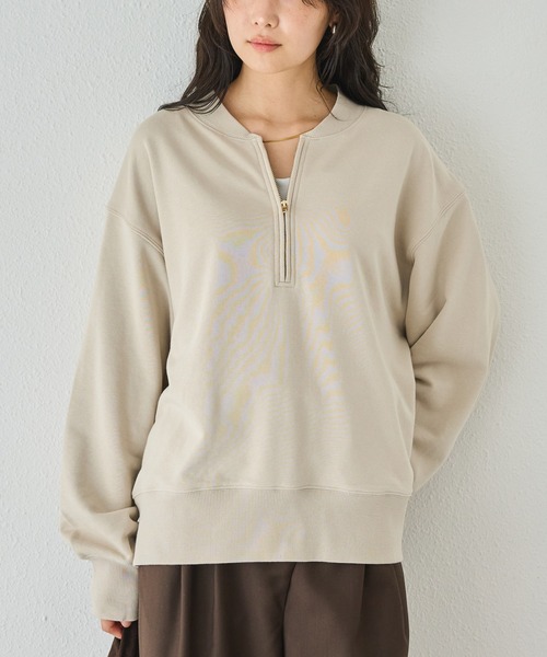 LAVEANGE（ラビアンジェ）の「【好機能シリーズ】吸湿発熱/フロントファスナー裏毛プルオーバー（スウェット・レディース・ベージュ/ブラック/グレー・3L/LL/4L/M/5L）」の3枚目の写真