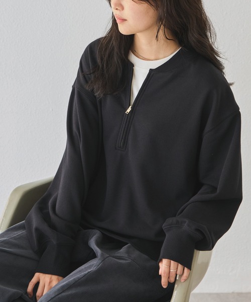 LAVEANGE（ラビアンジェ）の「【好機能シリーズ】吸湿発熱/フロントファスナー裏毛プルオーバー（スウェット・レディース・ベージュ/ブラック/グレー・3L/LL/4L/M/5L）」の2枚目の写真