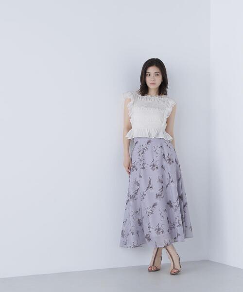NATURAL BEAUTY BASIC(ナチュラルビューティーベーシック)の「◇シアーフラワープリントフレアスカート(スカート・レディース・ベージュ系その他/ブラック系その他・SMALL/MEDIUM/P/S)」の1枚目の写真