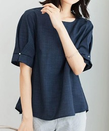 麻調合繊パール付ブラウス