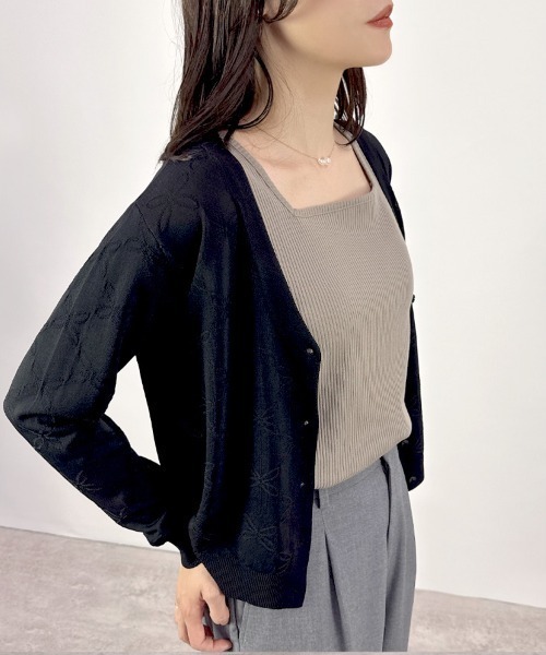 CLOTHY(クロシィ)の「【冷房対策や紫外線対策にも◎】花柄サマーニットカーディガン(カーディガン/ボレロ・レディース・ピンク/アイボリー/ブラック/ミント・MEDIUM)」の12枚目の写真