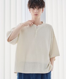 ETELIO | 透かし編み半袖ヘンリーネックニット(ニット/セーター)