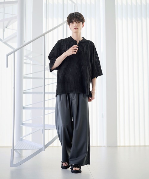 ETELIO（エテリオ）の「透かし編み半袖ヘンリーネックニット（ニット/セーター・メンズ・マスタード/ブラック/ワイン/ブルーグリーン/ホワイト・XL/L/M/S）」の22枚目の写真