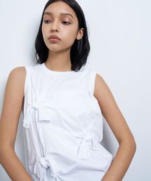 新品 ランバンオンブルー Tシャツ カットソー リボン 装飾 ホワイト 38 LANVIN en Bleu｜ランバンオンブルーのTシャツ/カットソー