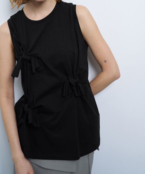 LANVIN en Bleu - ランバン♡リボンノースリトップス セール】ノットリボンノースリーブカットソー（Tシャツ