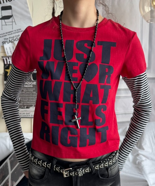 SHAGGIE(シャギー)の「【SNSで話題のコンパクトT!】コンパクトロゴショート丈Tシャツ(Tシャツ/カットソー・レディース・イエロー/ホワイト/レッド・FREE)」の3枚目の写真