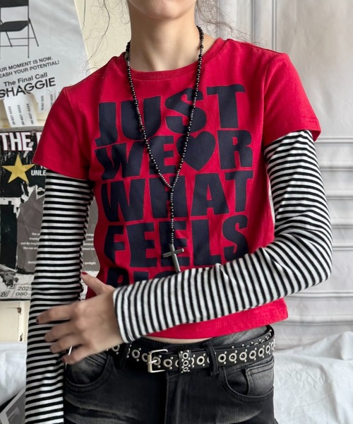 SHAGGIE(シャギー)の「【SNSで話題のコンパクトT!】コンパクトロゴショート丈Tシャツ(Tシャツ/カットソー・レディース・イエロー/ホワイト/レッド/ブラック×ホワイト/ブラック・FREE)」の22枚目の写真