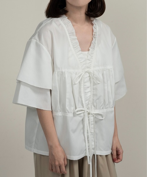 ブラウス シャツ v frill line gather ribbon blouse / vフリルラインギャザーリボンブラウス レディース v frill line gather ribbon blouse / vフリルラインギャザー