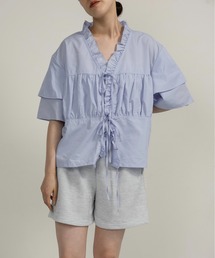 lawgy | v frill line gather ribbon blouse / vフリルラインギャザーリボンブラウス(シャツ/ブラウス)