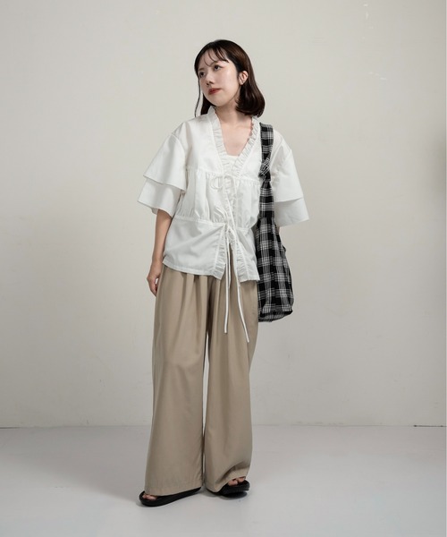 pellicule ribbon gather lib blouson フリル Pellicule ribbon gather lib blouson レディース