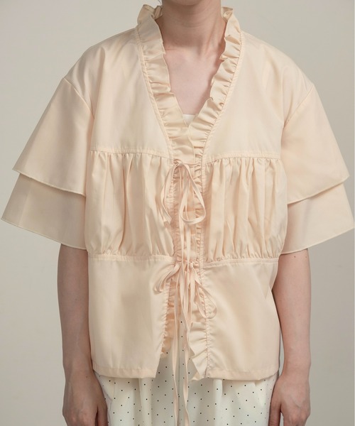 lawgy(ラウジー)の「v frill line gather ribbon blouse / vフリルラインギャザーリボンブラウス(シャツ/ブラウス・レディース・ホワイト/クリーム/ブルー・FREE)」の15枚目の写真