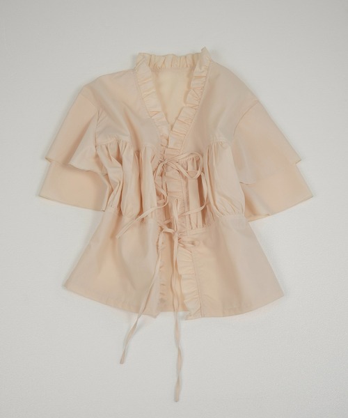lawgy(ラウジー)の「v frill line gather ribbon blouse / vフリルラインギャザーリボンブラウス(シャツ/ブラウス・レディース・ホワイト/クリーム/ブルー・FREE)」の20枚目の写真