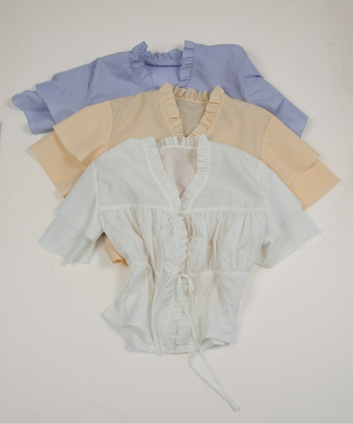 lawgy(ラウジー)の「v frill line gather ribbon blouse / vフリルラインギャザーリボンブラウス(シャツ/ブラウス・レディース・ホワイト/クリーム/ブルー・FREE)」の21枚目の写真